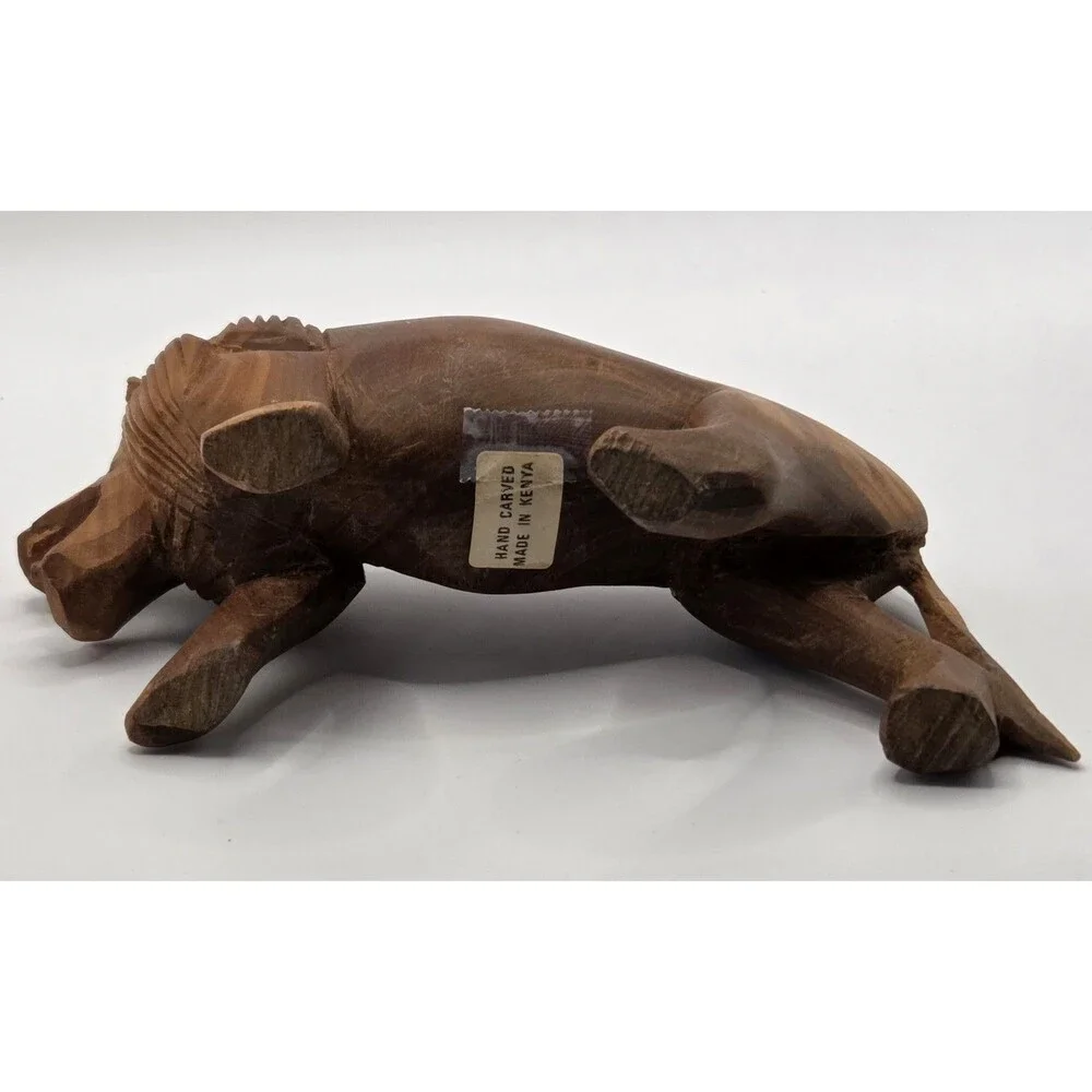 VTG Kenyan Hand Carved Wood Lion Figurine Roaring Safari Folk Art 6.5